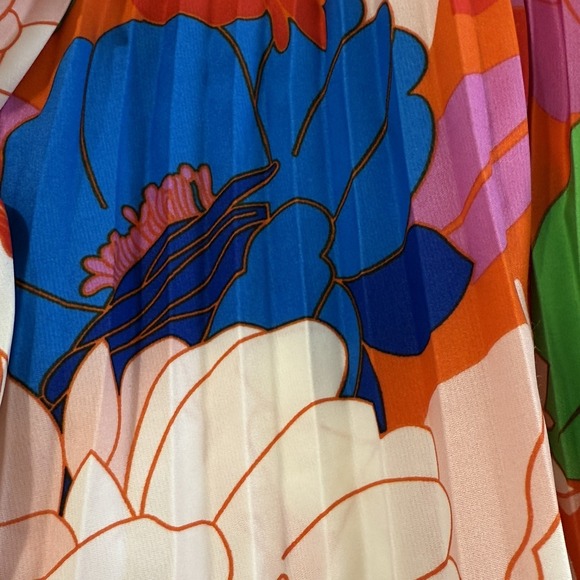 Sam Edelman Midi Dress Retro Floral Plisse Bright Colorful Resort‎ Cruise Size M - Picture 6 of 10